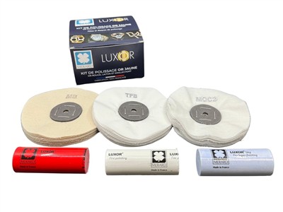 Kit polissage Or jaune, Or rouge et laiton, 3 pâtes et 3 disques, Luxor