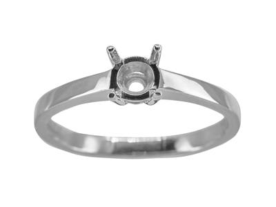 Solitaire 4 griffes pour pierre de 5 mm, corps plat, Or gris 18k Pd, doigt 69 - Image Standard - 1