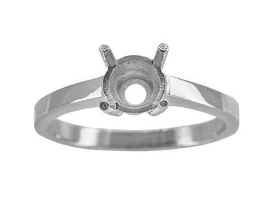 Solitaire 4 griffes pour pierre de 6,50 mm, corps plat, Or gris 18k Pd, doigt 54 - Image Standard - 1