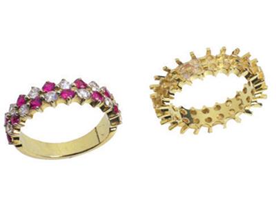 Alliance serti griffes multiples alignées 2 rangs, Or jaune 18k. Réf. 392 - Image Standard - 3