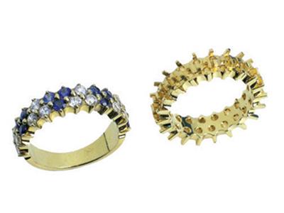 Alliance serti griffes multiples décalées 2 rangs, Or jaune 18k. Réf. 402 - Image Standard - 3