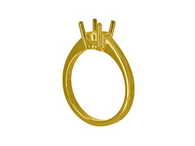 Solitaire 4 griffes pour pierre de 6 mm, corps plat, Or jaune 18k 3N, doigt 64 - Image Standard - 3