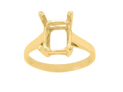 Bague serti 4 griffes pour pierre rectangle de 10 x 8 mm, Or jaune 18k. Réf. 15377 - Image Standard - 2