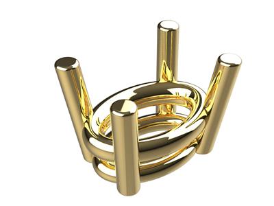 Chaton 3D, 4 griffes double bâte pour pierre ovale 8 x 6 mm, Or jaune 18k. Réf. 10450