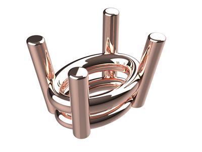 Chaton 3D, 4 griffes double bâte pour pierre ovale 7 x 5 mm, Or rouge 18k. Réf. 10450 - Image Standard - 1