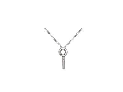 Collier maille Forçat, avec support tige pour perle et chaton pour pierre de 0,03 ct, 45 cm, Or gris 18k - Image Standard - 3