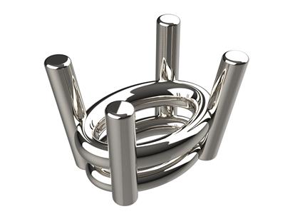 Chaton 3D, 4 griffes double bâte pour pierre ovale 7 x 5 mm, Or gris 18k Pd13. Réf. 10450