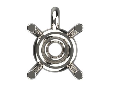 Chaton 3D, 4 griffes double bâte avec bélière pour pierre ronde de 2,8 mm, Or gris 18k. Réf. 10410 - Image Standard - 3