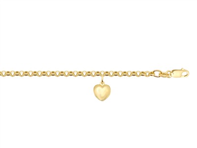 Bracelet maille Jaseron creuse 3 mm, pampille Coeur 9 x 8 mm, 16/18cm, Or jaune 14k - Image Standard - 2