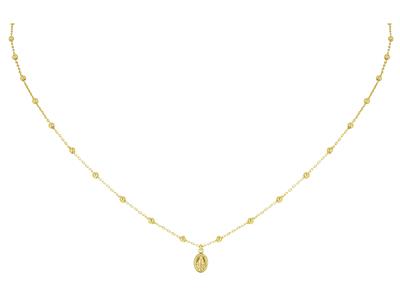 Collier chaîne Boules 1,80 mm, Vierge miraculeuse pampille 7 mm, 42 cm, Or jaune 18k