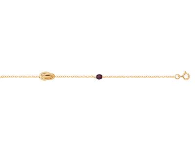 Bracelet Noeud Forçat 6 mm, 2 cristaux Grenat 4 mm sur chaine Forçat claire, 18 cm, Or jaune 18k - Image Standard - 2