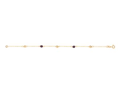 Bracelet chaîne 2 boules et 2 cristaux Grenat 4 mm, 19 cm, Or jaune 18k
