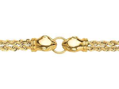 Bracelet double corde creuse 2 x 3 mm, têtes de panthères, 19 cm, Or jaune 18k - Image Standard - 2