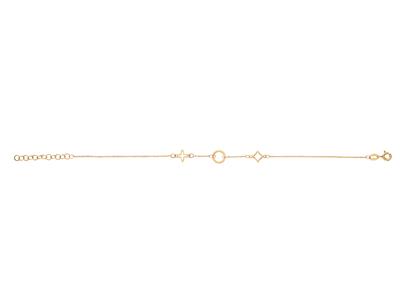 Bracelet fantaisie 3 motifs fleur, croix et losange, 173 cm, Or jaune 18k