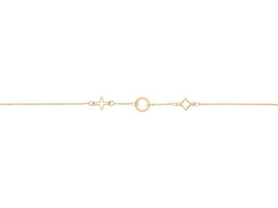 Bracelet fantaisie 3 motifs fleur, croix et losange, 17+3 cm, Or jaune 18k - Image Standard - 2
