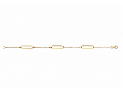 Bracelet 3 mailles rectangles creuses sur chaîne, 163 cm, Or jaune 18k