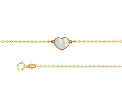 Chaîne de cheville motif coeur nacre sur chaîne, 25.3 cm, Or jaune 18k - Image Standard - 2