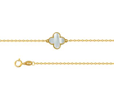 Bracelet motif Fleur nacré sur chaîne, 17+3 cm, Or jaune 18k - Image Standard - 2