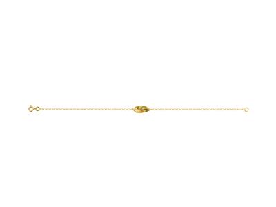 Bracelet noeud Forçat allongé 7 x 17 mm, sur chaîne Forçat claire 3 mm, 19 cm, Or jaune 18k