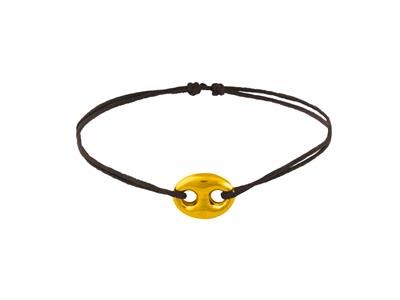 Bracelet cordon noir, grain de café creux 9,80 x 12 mm, Or jaune 18k - Image Standard - 1