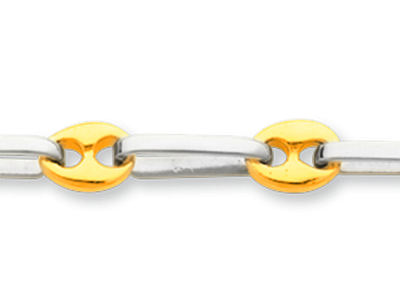 Bracelet maille Grain de café alternée forçat carrée massive 4,6 mm, 18 cm, Or bicolore 18k - Image Standard - 2