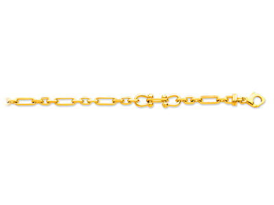 Bracelet Homme Forçat long alterné 3 manilles, 21 cm, Or jaune 18k