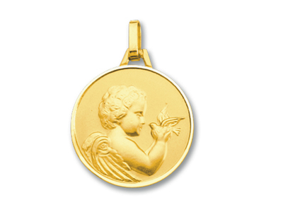 Médaille Ange à la colombe, Or jaune 18k