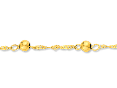 Identité bébé maille Singapour et boules, plaque tonneau, 14 cm, Or jaune 18k - Image Standard - 2