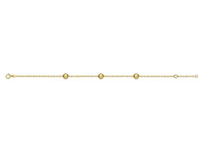 Bracelet 3 Boules 6 mm, chaîne forçat miroir, 1719 cm, Or jaune 18k