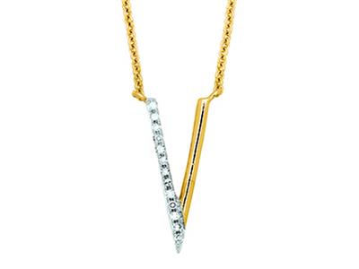 Collier motif V petit modèle, diamants 0,05ct, 40-45 cm, Or jaune 18k