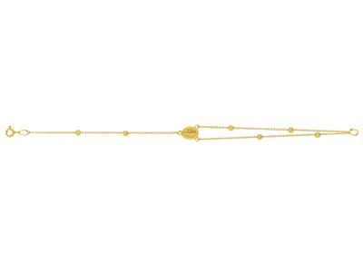 Bracelet religieux chaîne et boules ciselées, Vierge miraculeuse et Croix, 18 cm, Or jaune 18k