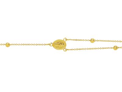 Bracelet religieux chaîne et boules ciselées, Vierge miraculeuse et Croix, 18 cm, Or jaune 18k - Image Standard - 2