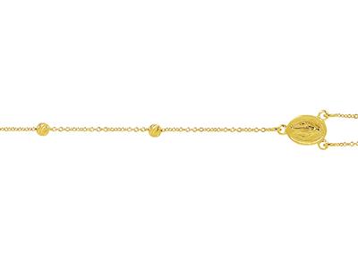 Bracelet religieux chaîne et boules ciselées, Vierge miraculeuse et Croix, 18 cm, Or jaune 18k - Image Standard - 3