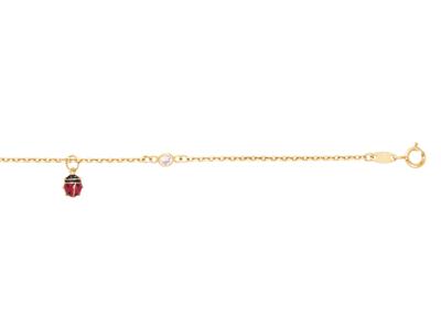 Bracelet enfant chaîne avec breloque coccinelle rouge, 14-16 cm, Or jaune 18k