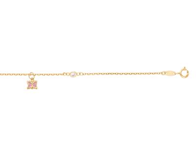 Bracelet enfant chaîne avec breloque papillon rose, 14-16 cm, Or jaune 18k