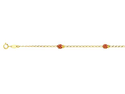 Bracelet Bébé chaîne Cheval 1,7mm, 3 motifs Ananas émail orange, 16 cm, Or jaune 18k - Image Standard - 2
