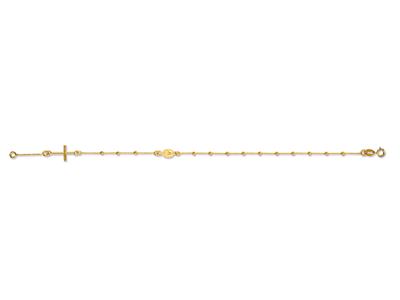 Bracelet Chapelet droit, Croix et Vierge miraculeuse boules 1,8 mm, 17-19 cm, Or jaune 18k