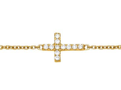 Bracelet Croix sur chaîne, diamants 0,04ct, 15-17-18 cm, Or jaune 18k - Image Standard - 2