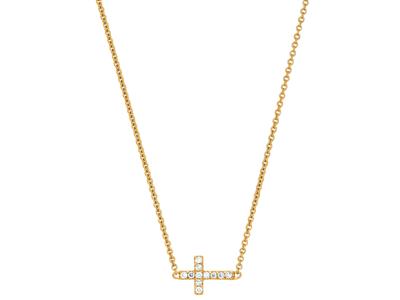 Collier Croix sur chaîne, diamants 0,04ct, 38-40 cm, Or jaune 18k