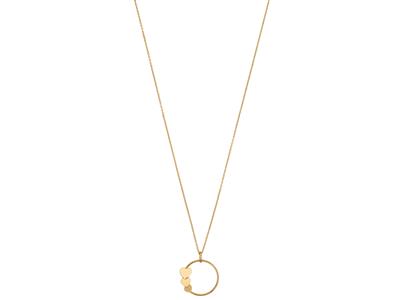 Collier chaîne et pendentif cercle 3 Coeurs 15 mm, 42 cm, Or jaune 18k