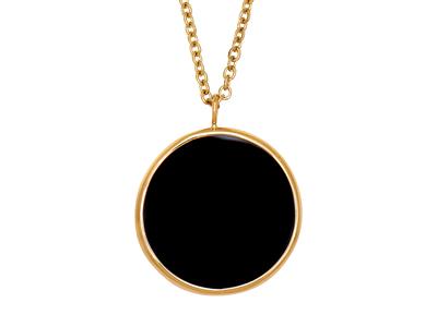 Collier chaîne et pendentif rond onyx, 42 cm, Or jaune 18k - Image Standard - 2