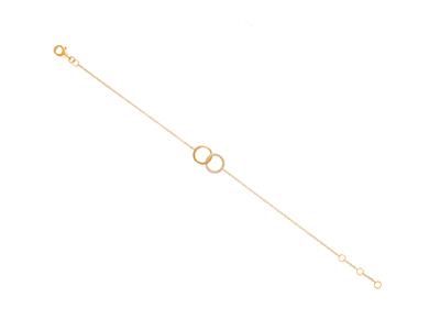 Bracelet chaîne double cercle, diamants 0,07ct, 16-17-18 cm, Or jaune 18k