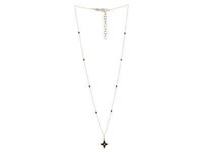 Collier motif Fleur 4 pétales et boules résine noir sur chaîne, 42+3 cm, Or jaune 18k - Image Standard - 2