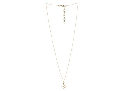 Collier motif Fleur 4 pétales et boules résine blanc sur chaîne, 42+3 cm, Or jaune 18k - Image Standard - 2