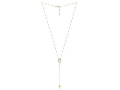 Collier Chapelet motif Ovale nacre centre croix ajourée, boules blanches, chute 8 cm, 45+2 cm, Or jaune 18k - Image Standard - 2