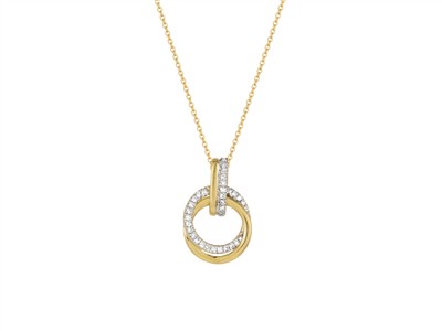 Collier cercle double sur bélière, hauteur 17 mm, diamants 0,09ct, 4042 cm, Or jaune 18k