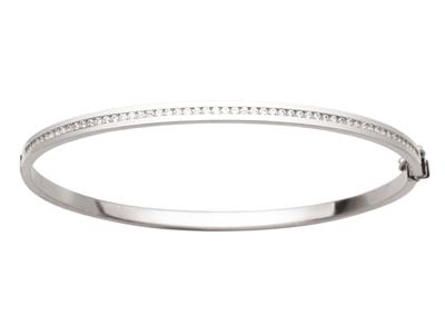 Bracelet Jonc 3 mm, bord lisse, intérieur Oxydes de Zirconium, 63 x 52 mm, Or gris 18k