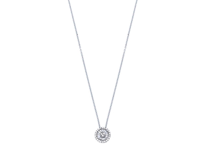 Collier pendentif Rond serti illusion petit modèle, diamants 0,171ct, 40 cm,Or gris 18k