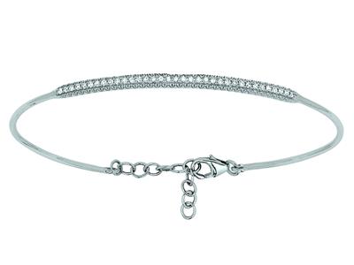 Bracelet Jonc diamants 0,21ct, chaînette de sécurité, 58 mm, Or gris 18k