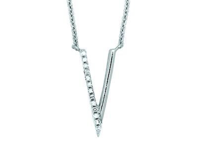 Collier motiv V petit modèle, diamants 0,05ct, 40-45 cm, Or gris 18k